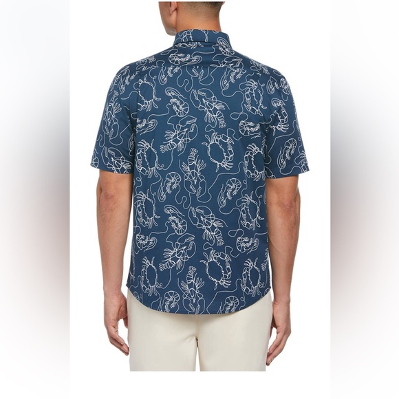 Southern Proper Mens Blue and White Short Sleeve Crab Button Down Size Large - Picture 8 of 10